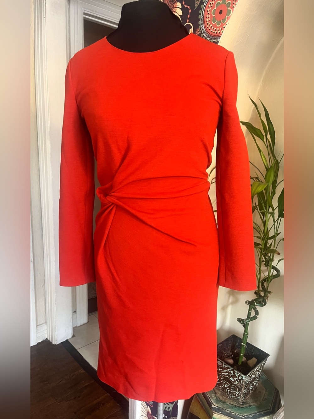 LANVIN Women’s Red Long-Sleeve Twist-Detail Dress